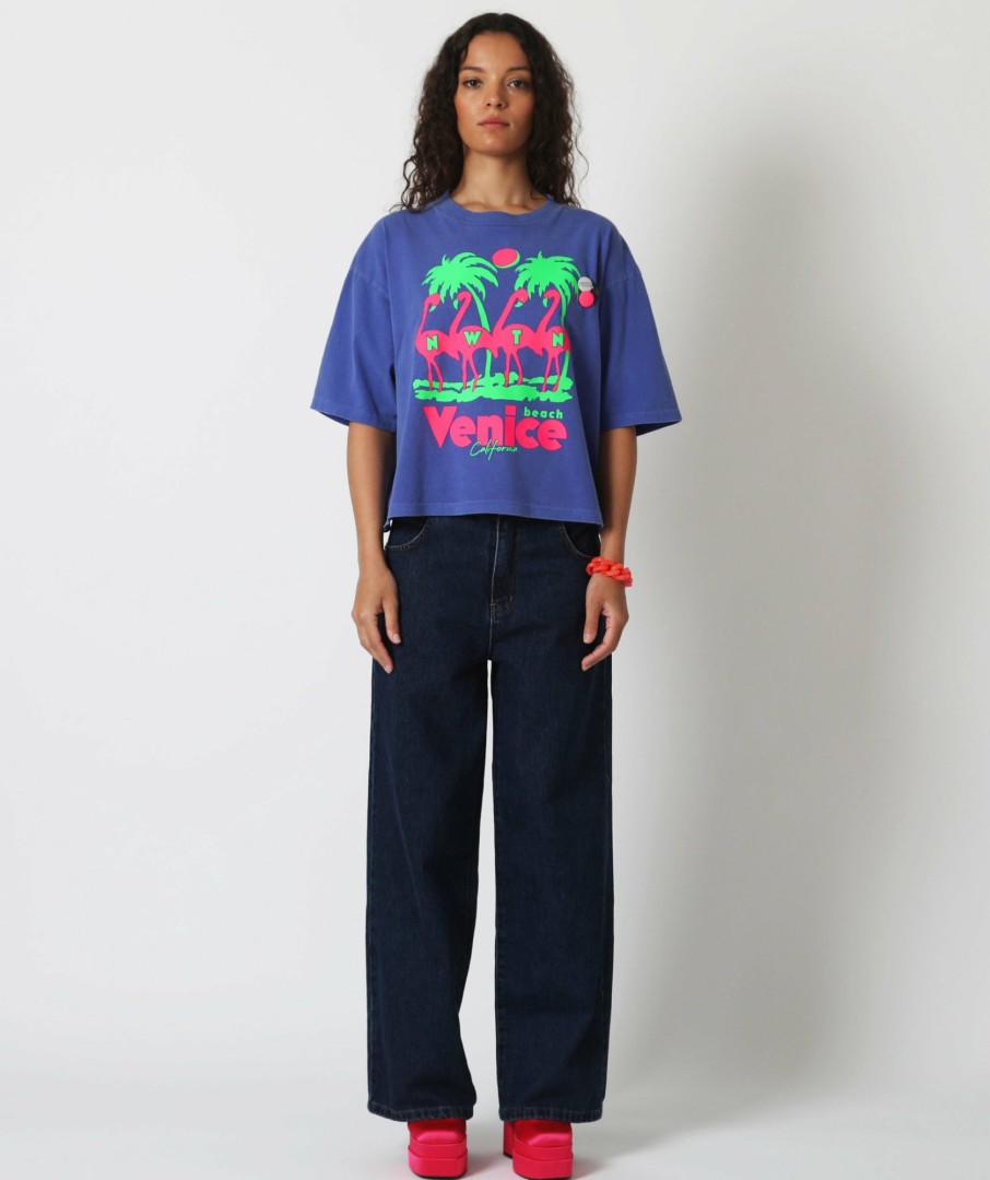 Archives Newtone | Tee Shirt Crop Crooper Flo Blue "Venice"