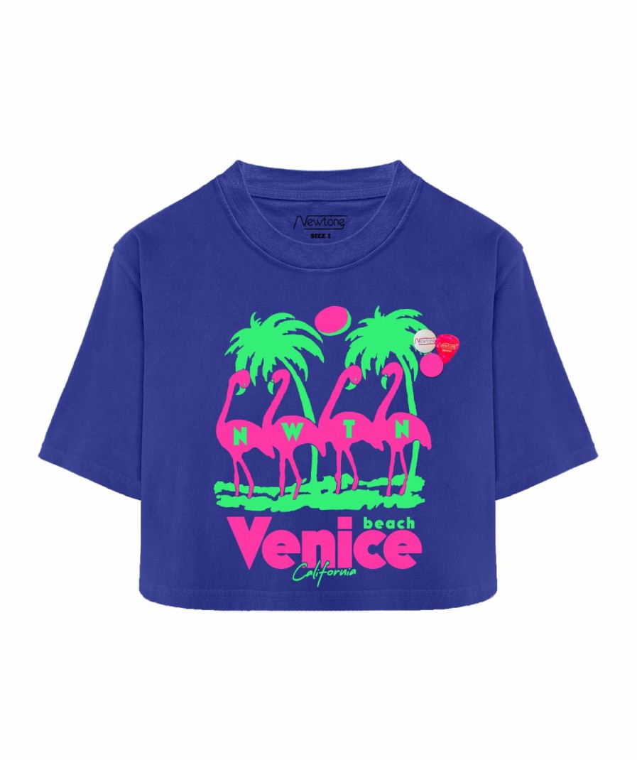 Archives Newtone | Tee Shirt Crop Crooper Flo Blue "Venice"