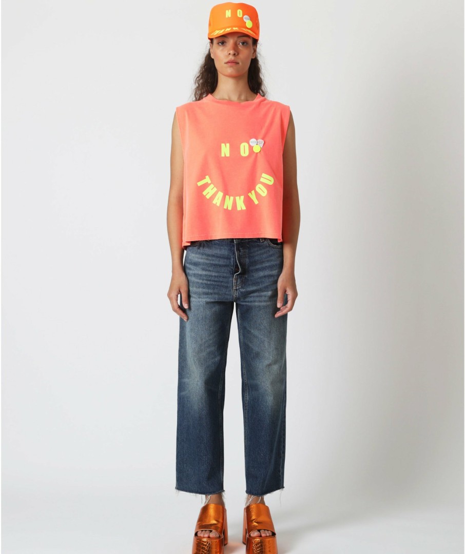 Archives Newtone | Tee Shirt Crop Dyer Neon Orange "No"